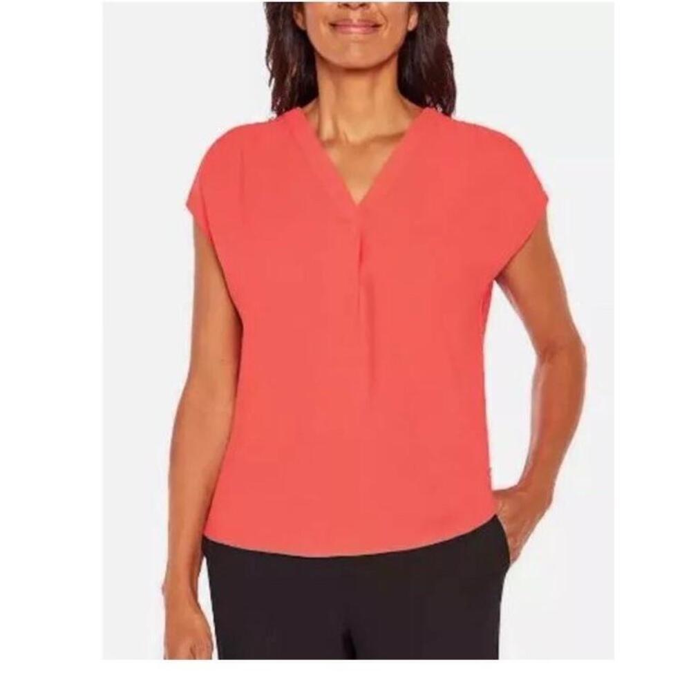 Banana Republic Women's Front Pleat Relaxed Fit Blouse Top, Red, Large AK